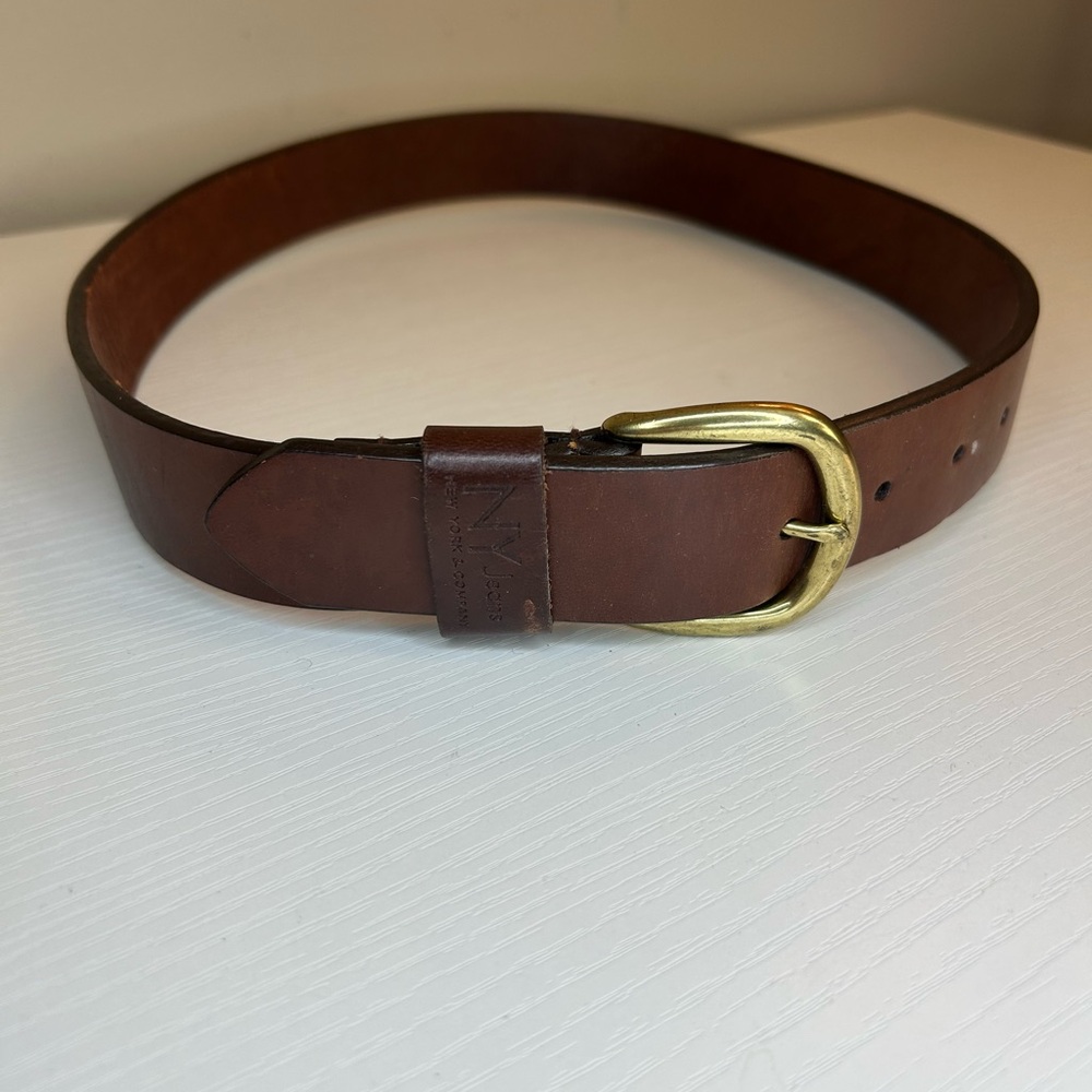 Jones New York Brown Leather Belt with Gold Buckle